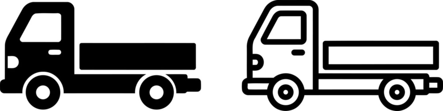 Two black and white flat design delivery trucks with open