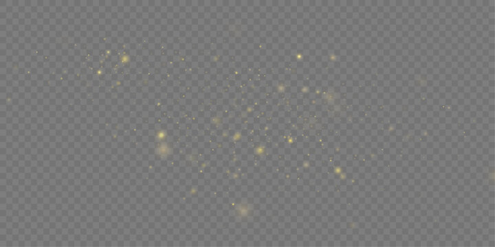 Magical golden dust shines softly with glowing sparkles and bright bokeh. Transparent vector overlay enhances festive artwork with premium elegance. Excellent for holiday advertising and creative grap