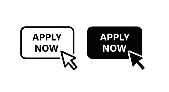 Vector illustration of apply now button icon with mouse cursor click on a transparent background