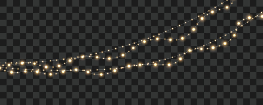 Delightful LED string shines with realistic holiday bulbs on transparent PNG background. Warm illumination creates memorable seasonal atmosphere