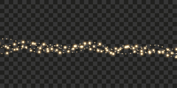 Stylish Christmas illumination showcases bright LED bulbs connected by decorative festive wire. Transparent background provides flexible creative editing