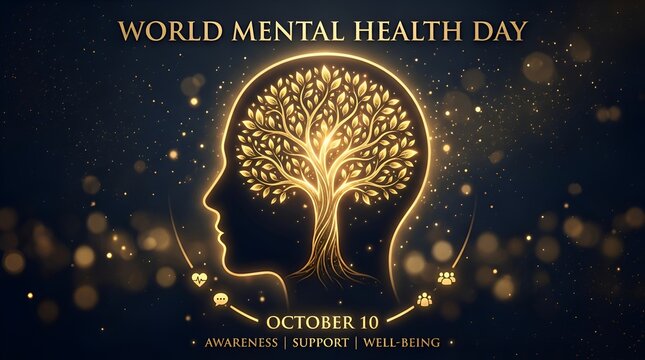 World Mental Health Day: Tree of Life in Human Head Silhouette, Hope, Support