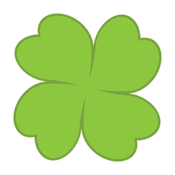 Four-leaf clover silhouette symbol icon shape, vector illustration of green four leaf cloverleaf isolated on white