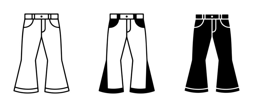 Pants linear icon set flared jeans, UI and web interface design