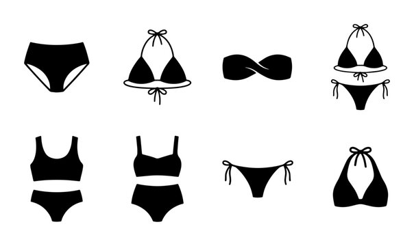 Swimwear icon set bikini swimsuit beachwear, UI and web interface design