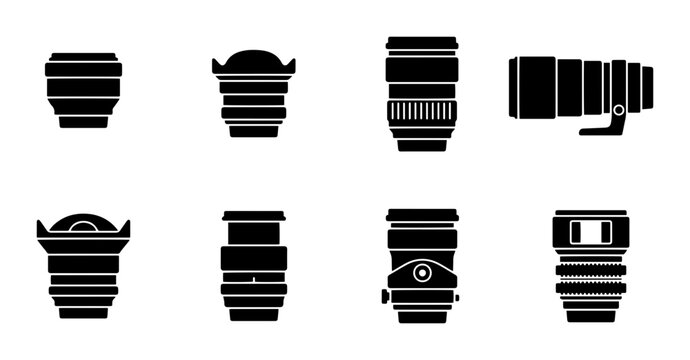 8 Camera Lens linear icon set telephoto zoom prime macro fisheye, UI and web interface design
