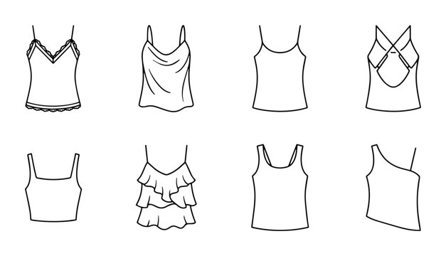 8 Camisole Tops linear icon set, UI and web interface design