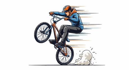 Obraz premium BMX Cyclist Performing Wheelie Stunt in Dynamic Motion Illustration