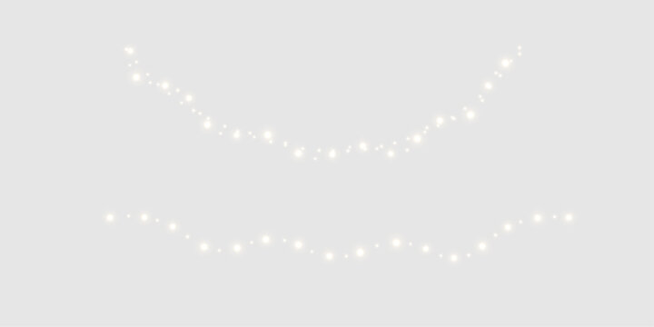Graceful luminous garland decor enhances Christmas artwork with realistic shining bulbs. Transparent PNG simplifies creative placement.