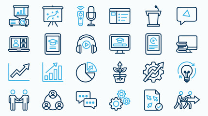 Fototapeta premium Comprehensive Set of Business, Education, and Technology Vector Icons for Presentations and Digital Content