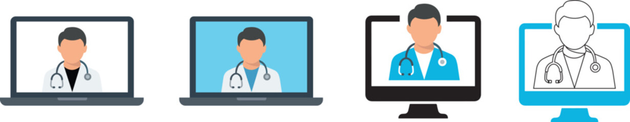 Fototapeta premium Telemedicine doctor consultation icons vector illustration collection