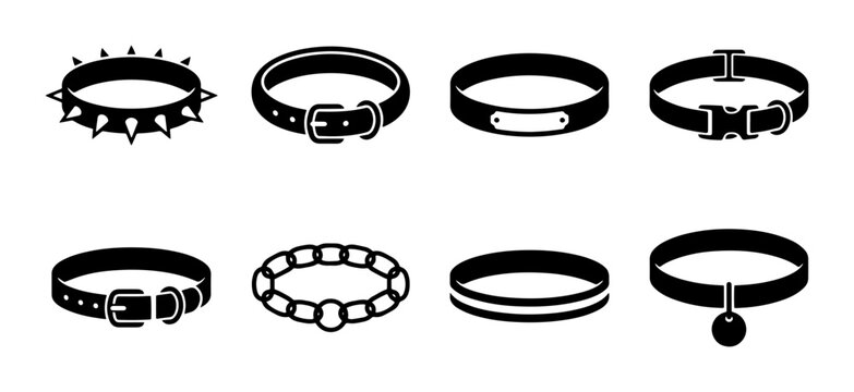Diverse Collar Collection Vector Icons, Pet Accessories Set, Fashion Neckwear Graphics, Animal Gear Symbols