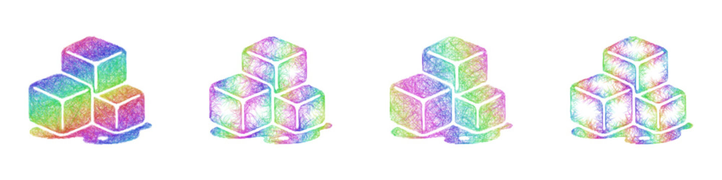 Colorful sketch ice material icon design set