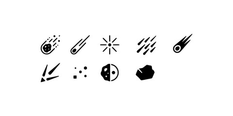 Icon set collection of meteorites, falling stars, and asteroids isolated on white background for space and astronomy projects. © Raka Firdaus 
