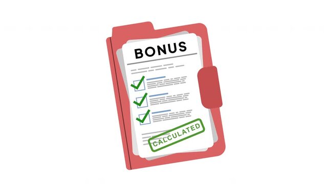 Bonus Calculated : Animation of a Bonus Document Sheet with Calculated Stamp Effect for Payroll Processing, Employee Compensation and Financial Accounting