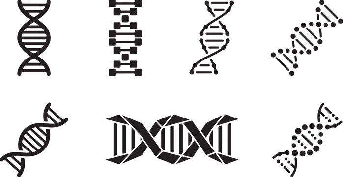 Six stylized dna double helix icons in black and white vector design Vector