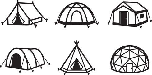 Six different types of camping tents illustration Vector © Sazid