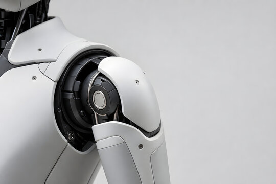 Humanoid robot shoulder joint in clean studio detail