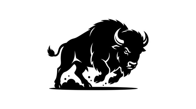 Powerful charging buffalo silhouette in side profile view.