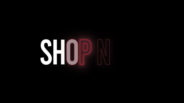 Modern commercial shopping shop now text reveal template showing a 3 set variation with a creative red neon sign glow effect for store video intros and promos