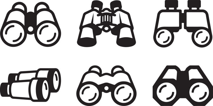 Six different types of binocular icons in black and white Vector
