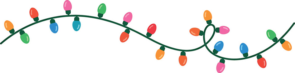 Fototapeta premium Christmas string lights with colorful bulbs on a dark green wire