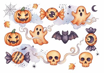 Naklejka premium Whispers of Halloween: Ghoulish Grins and Ethereal Echoes