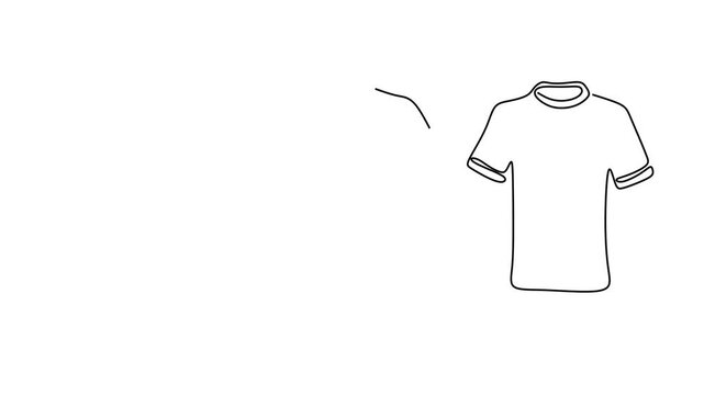 Animated self drawing of continuous line draw of Line art of three different t-shirts polo, baseball, and regular t-shirt. Full length one line animation. 4K   