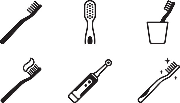 Flat line icons set of five different toothbrush styles Vector