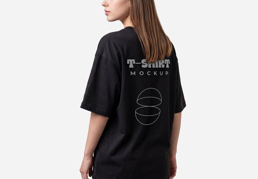 Black Oversized T-Shirt Mockup for Women