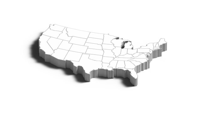 3D USA Map with Drop Shadow, Isolated United States America Isometric Concept Vector