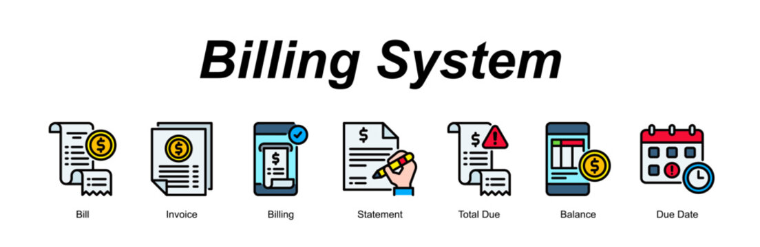 Billing System banner web icon vector illustration concept with an icon of Bill, Invoice, Billing, Statement, Total Due, Balance, Due Date 