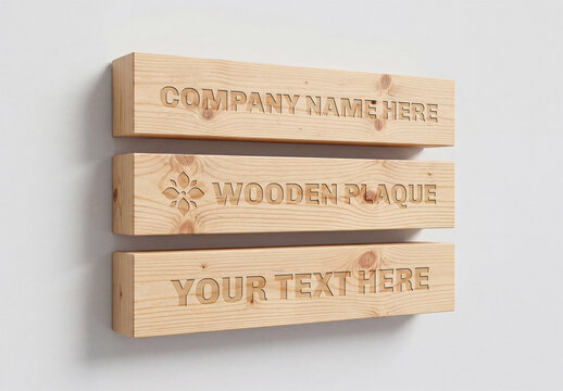 3D Wooden Plaque Wall Sign Mockup