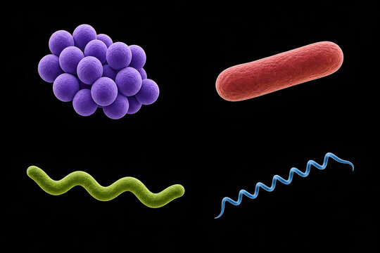 Bacterial Shape Reference Set on Dark Background