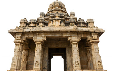 Obraz premium Ancient stone temple pillar with detailed carvings and columns in historic architecture isolated on transparent background