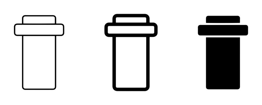 Trash can icon set for waste management and cleaning outline, solid and color styles, white background
