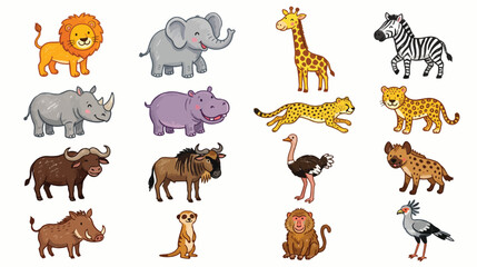 Obraz premium Cute Crayon Safari Animals Collection Hand Drawn Kids Style Vector