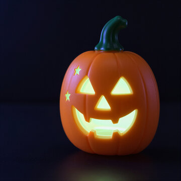 glowing jack-o'-lantern with star cutouts on a dark background evokes halloween night magic