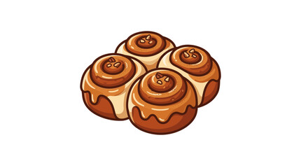 Fototapeta premium Sweet Cinnamon Rolls with Cream Cheese Icing and Nuts, Baked Pastry