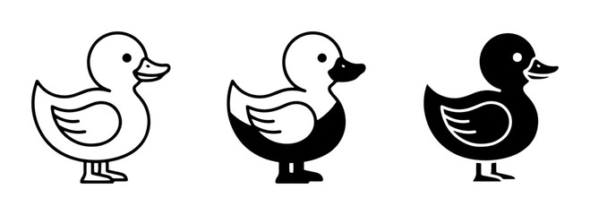 Fototapeta premium 3 Duck Icons Outline Solid Silhouette for Children's Designs