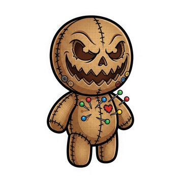 Halloween voodoo doll spooky jack o' lantern stitch doll isolated on transparent background