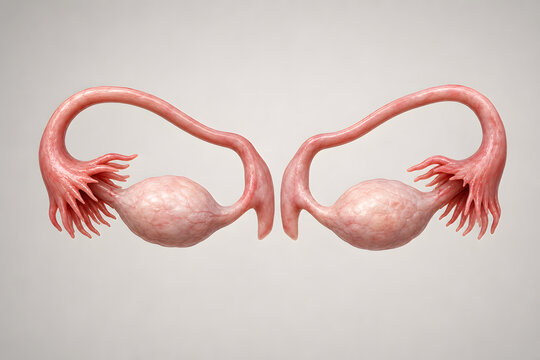 Detailed ovarian anatomy with fallopian tubes illustration