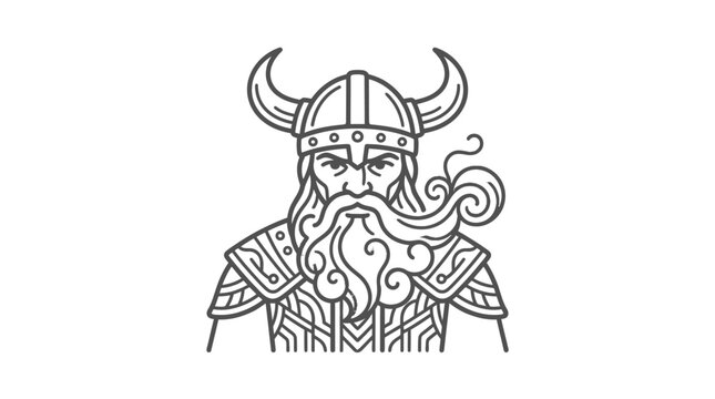 Viking warrior with horned helmet and beard.