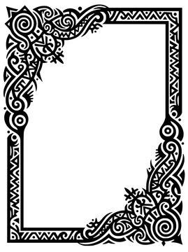 Tribal Frame with Ornate Polynesian and Maori Tattoo Style Patterns