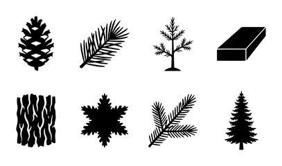 Pinecone, Fir Branch, Bark Texture, Snowflake Icons: Forest Elements Vector Set © Png_Mart