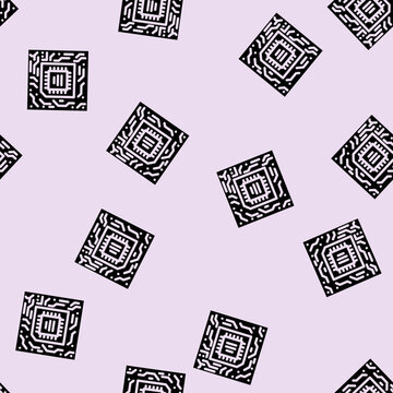 circuit board quantum computer glyph vector seamless pattern. circuit board quantum computer thin illustration