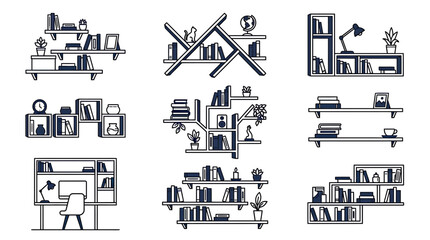 Collection of Modern Bookshelves and Shelving Units - Vector Illustration © Hijau