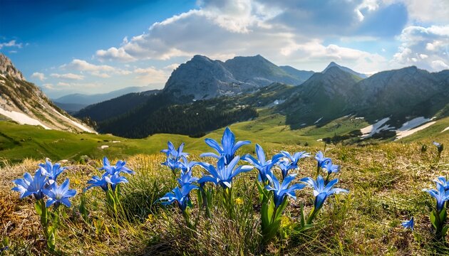 Spring Gentian Gentiana Verna Flowers Durmitor Np Montenegro May