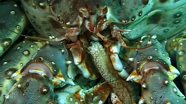 A majestic Red King Crab, Paralithodes camtschaticus, appears in stunning close-up.