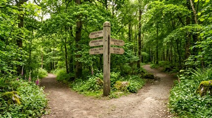 Fork in forest path signpost, choice, nature, decision, crossroads, woodland